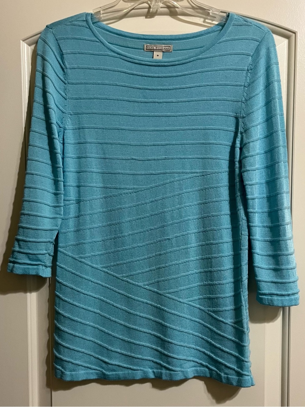 Dana Buchman Light Teal Ribbed Knit With Horizontal Lines Lightweight Sweater S